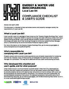 ENERGY & WATER USE BENCHMARKING Local Law 84 COMPLIANCE CHECKLIST & USER’S GUIDE