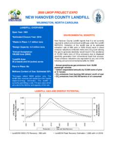 2008 LMOP PROJECT EXPO NEW HANOVER COUNTY LANDFILL WILMINGTON, NORTH CAROLINA