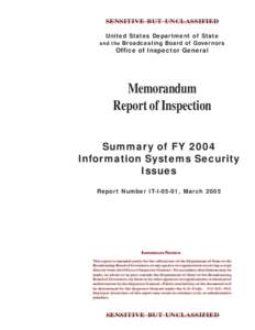 Computer security / Data security / Inspector General / Sensitive but unclassified / Information security / Public safety / Central Intelligence Agency / Security / United States government secrecy / National security