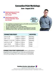 Connection Point Workshops June - August 2016 Blanding Employment Center 544 N. 100 E. • BlandingMoab Employment Center