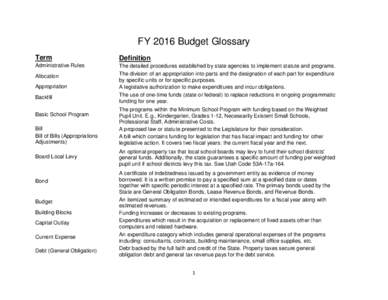 FY 2016 Budget Glossary Term Definition  Administrative Rules