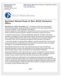 Buckham Named Head of New NCUA Consumer Office