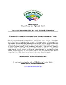 UPC Codes for Newfoundland and Labrador Vegetables