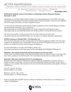 ACSTA Happenings  A monthly Update on News of the Alberta Catholic School Trustees’ Association 