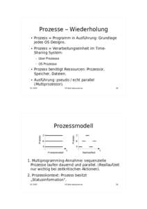 Prozesse  Wiederholung  Prozess = Programm in Ausführung: Grundlage jedes OS Designs.