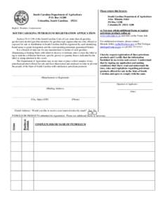 Please return this form to:  South Carolina Department of Agriculture P.O. Box[removed]Columbia, South Carolina 29211
