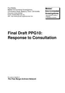 Paul Mobbs, Mobbs Environmental Investigations, 3 Grosvenor Road, Banbury, Oxon. OX16 8HN. Phone/faxEmail:  URL http://www.gn.apc.org/pmhp/meir.htm