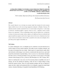 Estimating Indirect Economic Losses from Electricity Lifeline Disruption Following Catastrophic Earthquake in Memphis, TN.