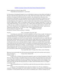 Southern Campaign American Revolution Pension Statements & Rosters Pension Application of David Cashon R1782 Transcribed and annotated by C. Leon Harris For the purpose of obtaining the benefit of an act for the relief o