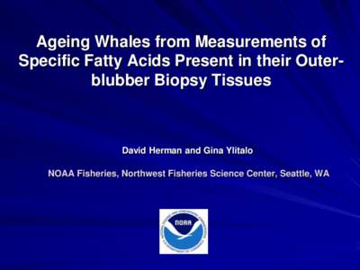 Ageing Whales from Measurements of Specific Fatty Acids Present in their Outerblubber Biopsy Tissues David Herman and Gina Ylitalo NOAA Fisheries, Northwest Fisheries Science Center, Seattle, WA