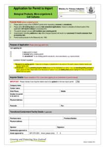 Application for Permit to Import Biological Products, Micro-organisms & Cell Cultures DR: