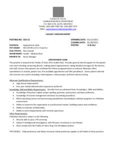 PUEBLO OF ISLETA HUMAN RESOURCES DEPARTMENT P.O. BOX 1270, ISLETA, NM[removed]PHONE: ([removed]FAX: ([removed]EMAIL: [removed] VACANCY ANNOUNCEMENT