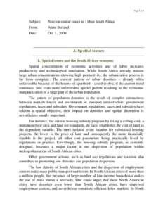 Page 1 of 6  Subject: Note on spatial issues in Urban South Africa