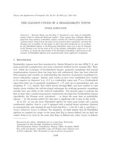 Theory and Applications of Categories, Vol. 28, No. 32, 2013, pp. 1139–[removed]THE GLEASON COVER OF A REALIZABILITY TOPOS PETER JOHNSTONE Abstract. Recently Benno van den Berg [1] introduced a new class of realizability