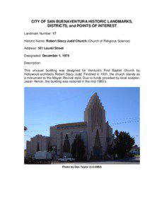CITY OF SAN BUENAVENTURA HISTORIC LANDMARKS, DISTRICTS, and POINTS OF INTEREST Landmark Number: 17