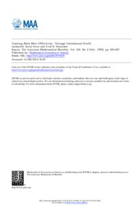 Teaching Math More Effectively, Through Calculational Proofs Author(s): David Gries and Fred B. Schneider Source: The American Mathematical Monthly, Vol. 102, No. 8 (Oct., 1995), pp[removed]Published by: Mathematical As