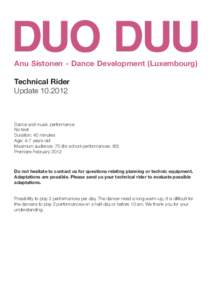 DUO DUU Anu Sistonen - Dance Development (Luxembourg) Technical Rider Update[removed]Dance and music performance