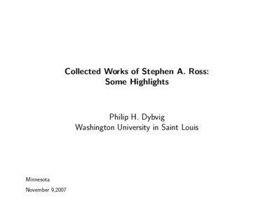 Collected Works of Stephen A. Ross: Some Highlights