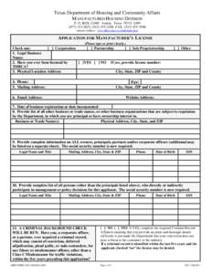 APPLICATION FOR MANUFACTURER’S  LICENSE