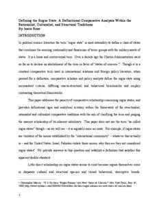 Defining the Rogue State: A Definitional Comparative Analysis Within the Rationalist, Culturalist, and Structural Traditions By Jason Rose