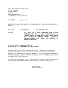 Detroit Water and Sewerage Department Office of Purchasing 9300 W. Jefferson Suite 213 Detroit, Michigan[removed]6483 Fax[removed]