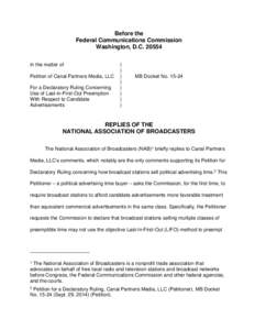 Before the Federal Communications Commission Washington, D.C[removed]In the matter of Petition of Canal Partners Media, LLC For a Declaratory Ruling Concerning