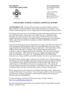 NEW MEXICO ACTIVITIES ASSOCIATION News Announcement For Immediate Release July 15, 2014