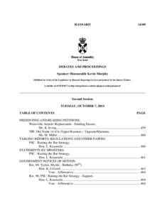 HANSARD[removed]DEBATES AND PROCEEDINGS Speaker: Honourable Kevin Murphy