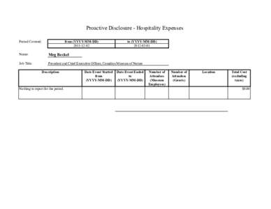 Proactive Disclosure - Hospitality Expenses Period Covered: from (YYYY-MM-DD[removed]