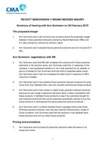 Summary of hearing with Ann Summers on 26 February 2015