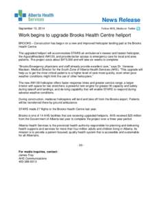Work begins to upgrade Brooks Health Centre heliport