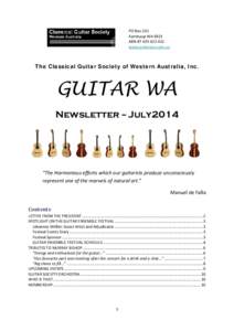 PO Box 201 Karrinyup WA 6921 ABN[removed]www.guitarwa.com.au  The Classical Guitar Society of Western Australia, Inc.
