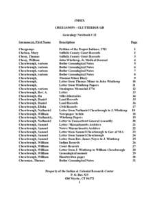 INDEX CHEEGOMPS - CLUTTERBOUGH Genealogy Notebook # 12 Surname(s), First Name  Description