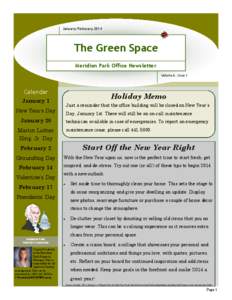 January/February[removed]The Green Space Meridian Park Office Newsletter Volume 6, Issue 1