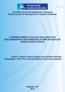 Pró-Reitoria de Pós-Graduação e Pesquisa Stricto Sensu em Planejamento e Gestão Ambiental O ENFRENTAMENTO POLÍTICO DOS CONFLITOS SOCIOAMBIENTAIS DECORRENTES DA IMPLANTAÇÃO DE USINAS HIDRELÉTRICAS