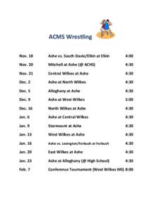 ACMS Wrestling Nov. 18 Ashe vs. South Davie/Elkin at Elkin  4:00