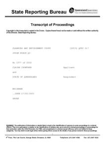 State Reporting Bureau Transcript of Proceedings Copyright in this transcript is vested in the Crown. Copies thereof must not be made or sold without the written authority of the Director, State Reporting Bureau.  PLANNI