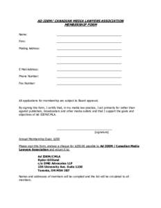 AD IDEM/ CANADIAN MEDIA LAWYERS ASSOCIATION MEMBERSHIP FORM Name: _________________________________________