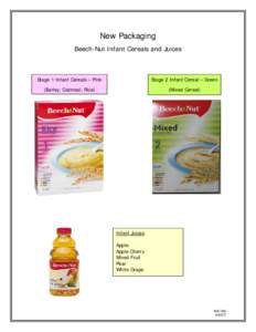New Packaging Beech-Nut Infant Cereals and Juices Stage 1 Infant Cereals – Pink  Stage 2 Infant Cereal – Green