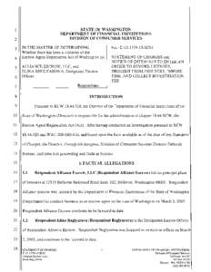 Alliance Escrow, LLC and Elina Beglyarova - Statement of Charges - C[removed]SC01