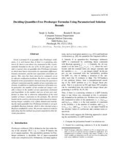 Appeared at LICS’04  Deciding Quantifier-Free Presburger Formulas Using Parameterized Solution Bounds Sanjit A. Seshia Randal E. Bryant
