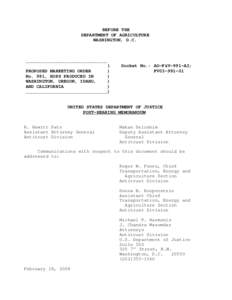 United States Department of Justice Post-Hearing Memorandum