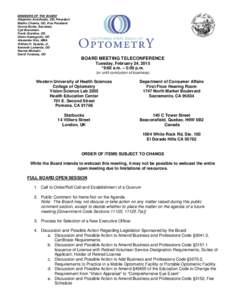 California State Board of Optometry - February 24, 2015 Meeting Agenda