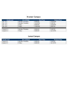 Kramer Campus Grade Level Pre –K 3 Pre –K 4 Pre –K 3 Pre –K 4