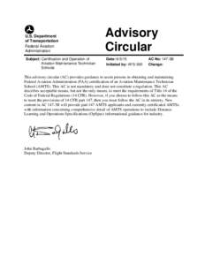 Aviation in the United States / Aviation law / Code of Federal Regulations / Federal Aviation Administration / Federal Aviation Regulations / Aviation Maintenance Technician / Type certificate / Professional certification / Aircraft maintenance technician