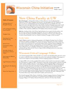 Spring 2009 Volume 1, Issue 2 New China Faculty at UW  Table of Contents