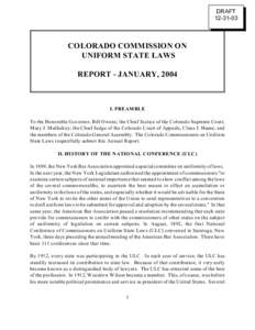 DRAFT[removed]COLORADO COMMISSION ON UNIFORM STATE LAWS REPORT - JANUARY, 2004