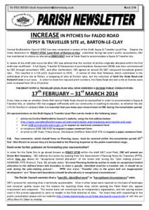 Tel: [removed]Email: [removed]  March 2014 INCREASE IN PITCHES for FALDO ROAD GYPSY & TRAVELLER SITE at, BARTON-LE-CLAY