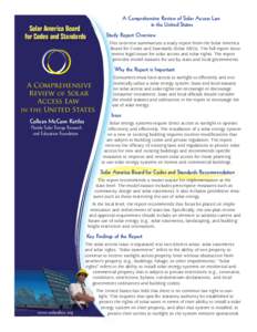 A Comprehensive Review of Solar Access Law in the United States Solar America Board for Codes and Standards