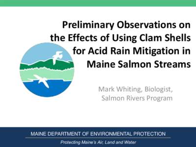 Preliminary Observations on the Effects of Using Clam Shells for Acid Rain Mitigation in Maine Salmon Streams Mark Whiting, Biologist, Salmon Rivers Program